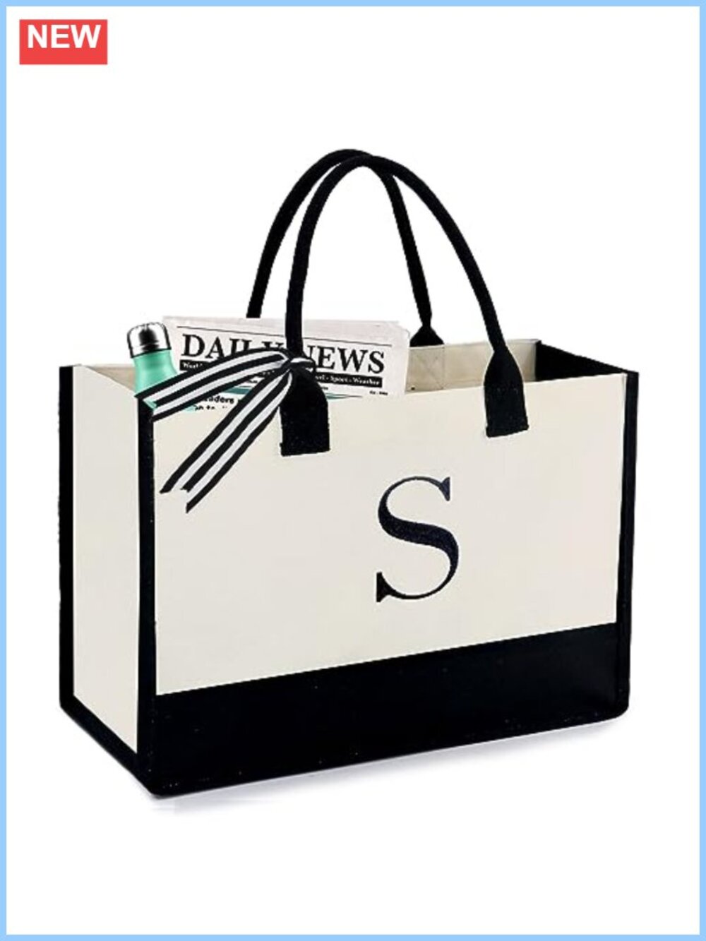 Monogram Initial Canvas Tote Bag - Women Teacher Gift with Zipper Pouch